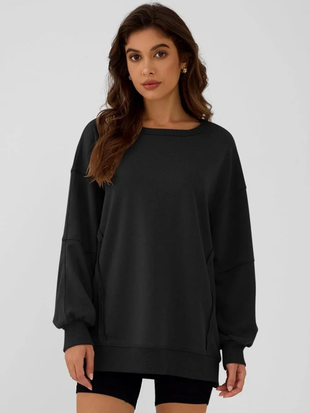 Cozy Oversized Long Sleeve Crewneck Sweatshirt for Women - Casual Chic Style
